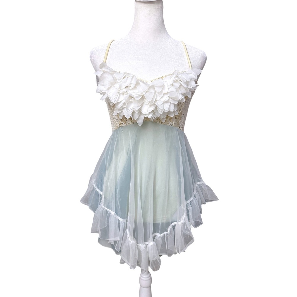 Curtain Call Dance Costume Womens ASM White Blue Lace Petal Lyrical Ballet Fairy - Picture 2 of 16